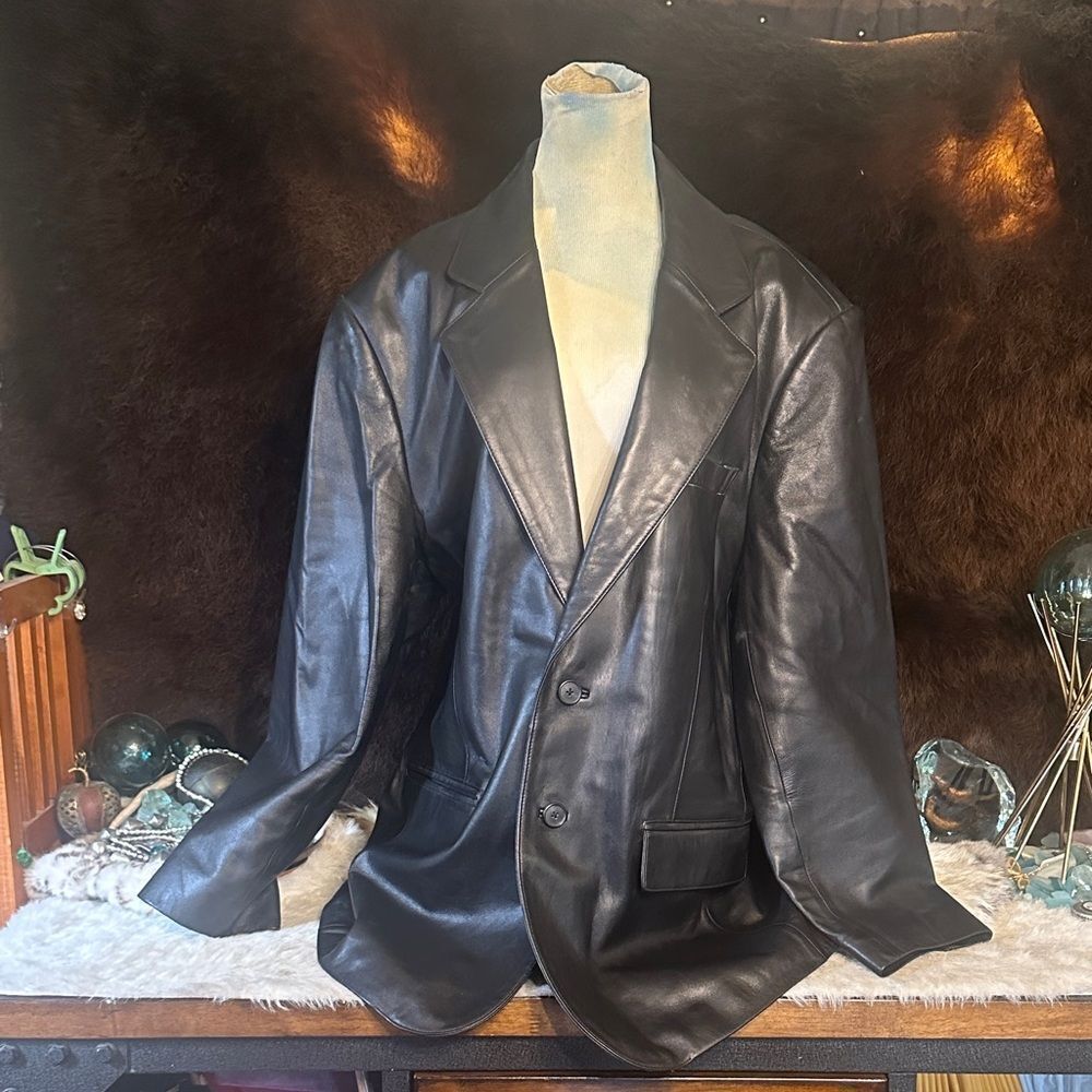 Roundtree & Yorke Black Leather Blazer XL (6024A)